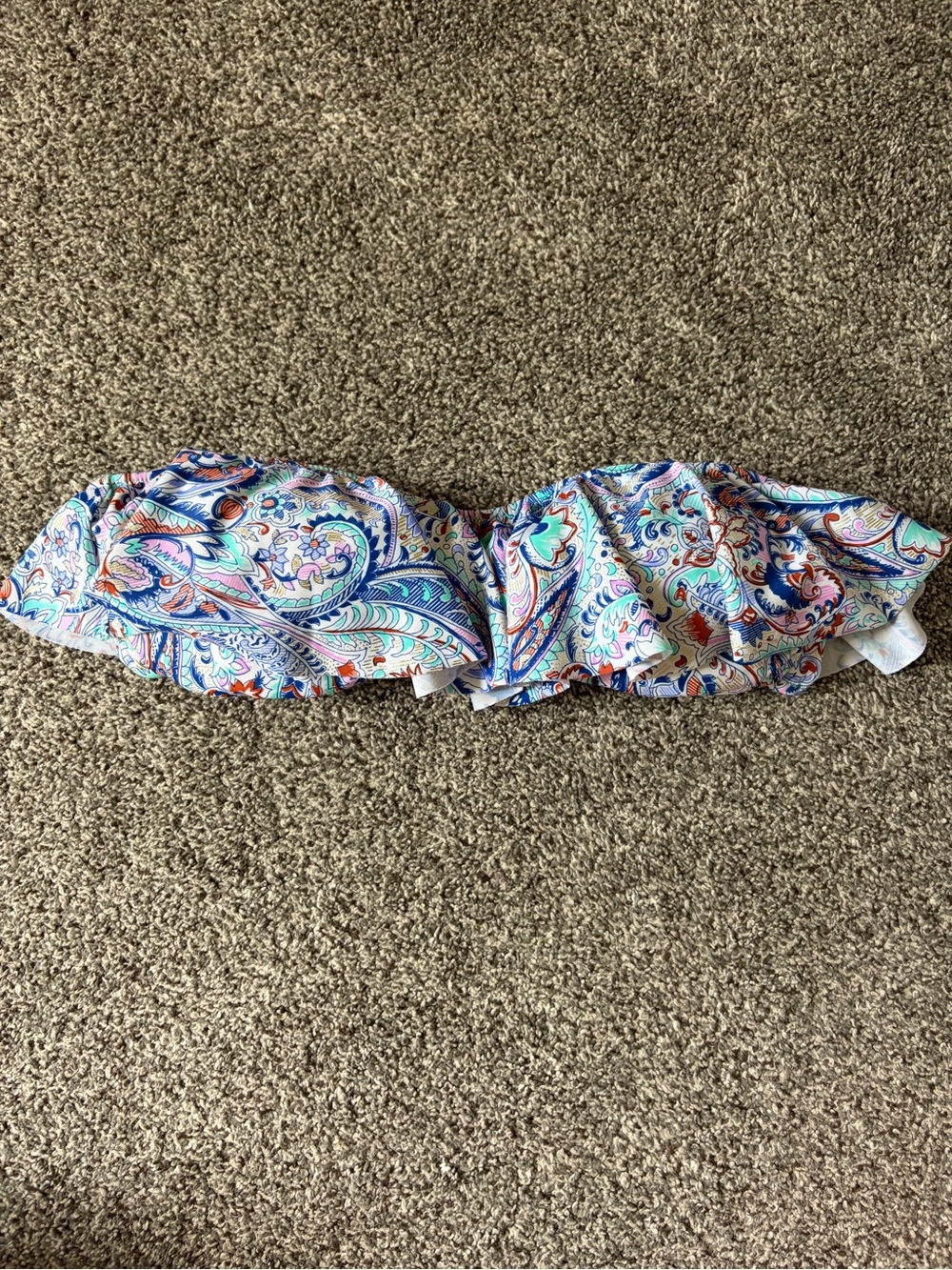Victoria's Secret Paisley Ruffle Bandeau Swim Top - Blue Multicolor Size Medium